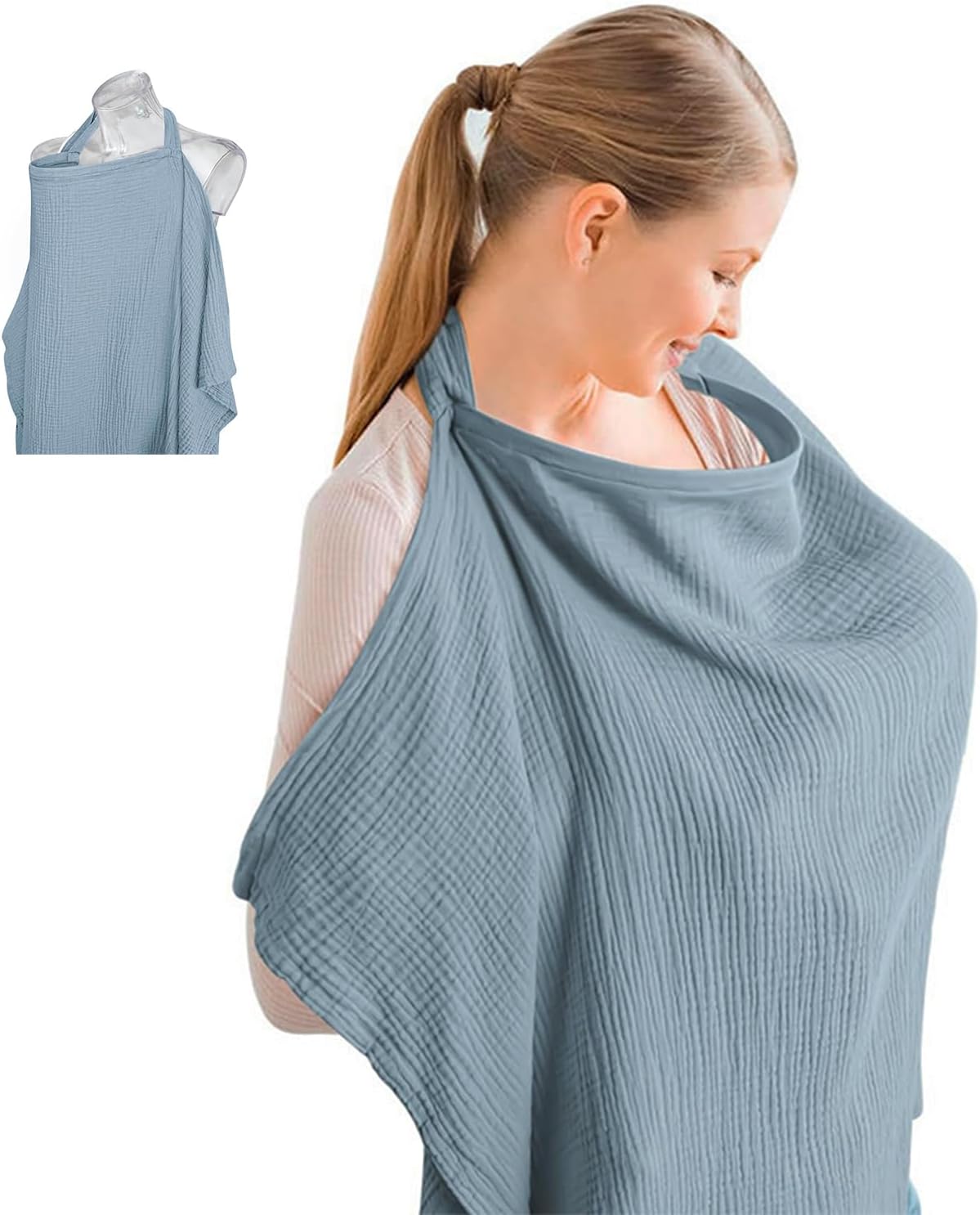1 PCS Breastfeeding Cover Nursing Cover, Muslin Cotton Soft Breathable Nursing Cover, Adjustable Strap Breast Feeding Coverall for Car Seat Blanket and Stroller Coverall