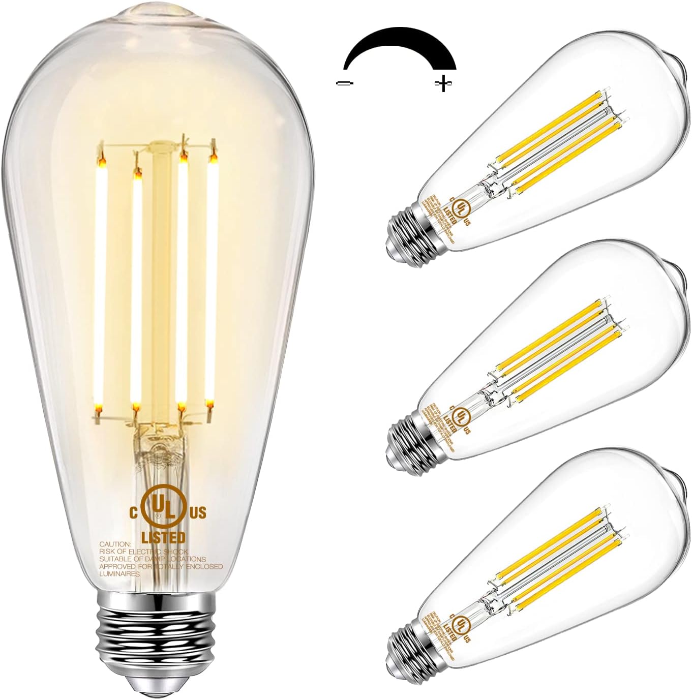 DAYBETTER 4 Pack Vintage LED Edison Bulbs, E26 Led Bulb 60W Equivalent, Dimmable Led Light Bulbs, High Brightness 800 LM Warm White 2700K, ST58 Antique LED Filament Bulbs, Clear Glass Style for Home