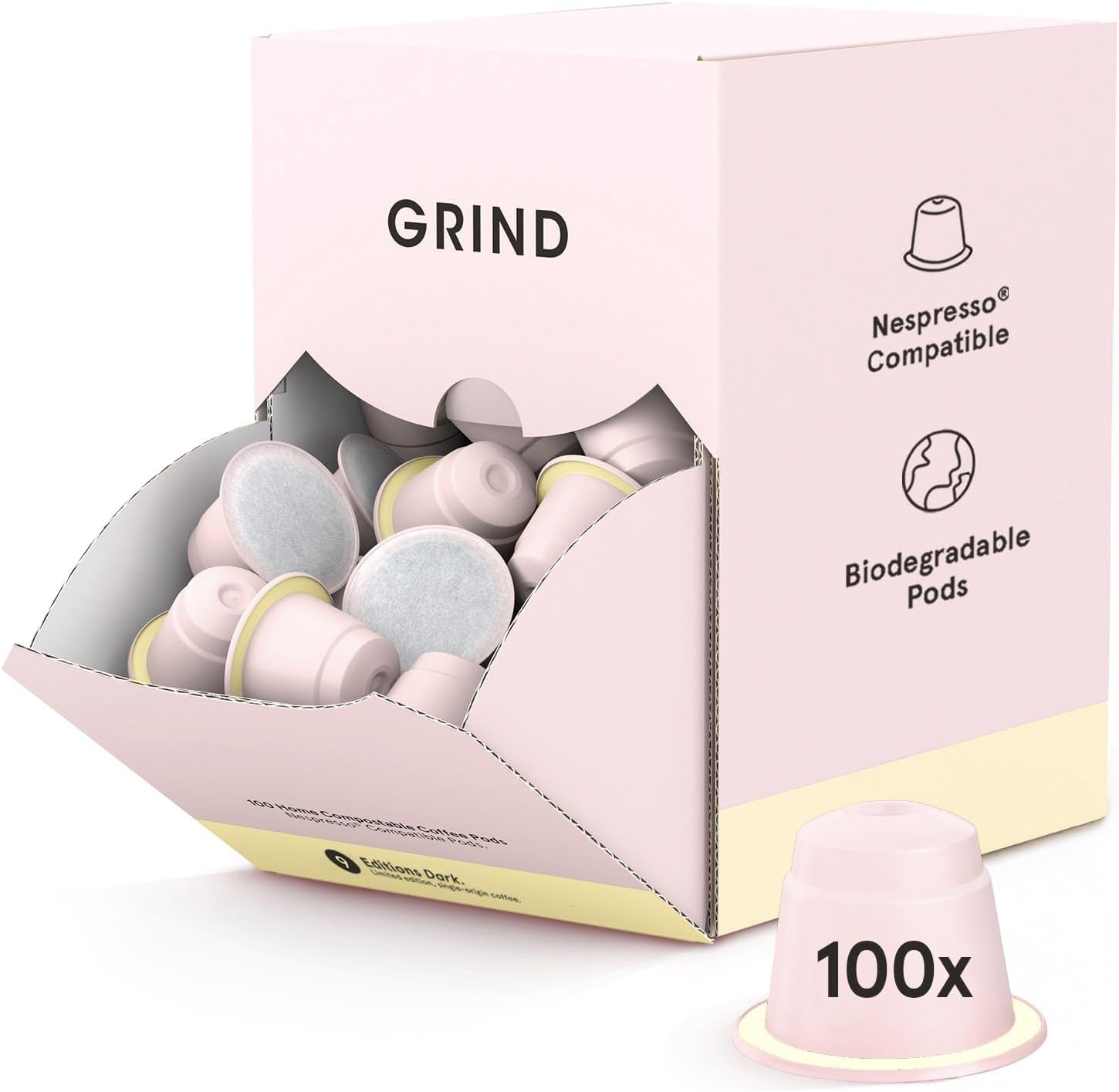 Grind India Dark Coffee Pods – Pack of 100 Biodegradable Arabica Capsules – Single Origin – Nespresso® Original Compatible – Home Compostable – Barista Quality and Specialty Grade – Dark Roast