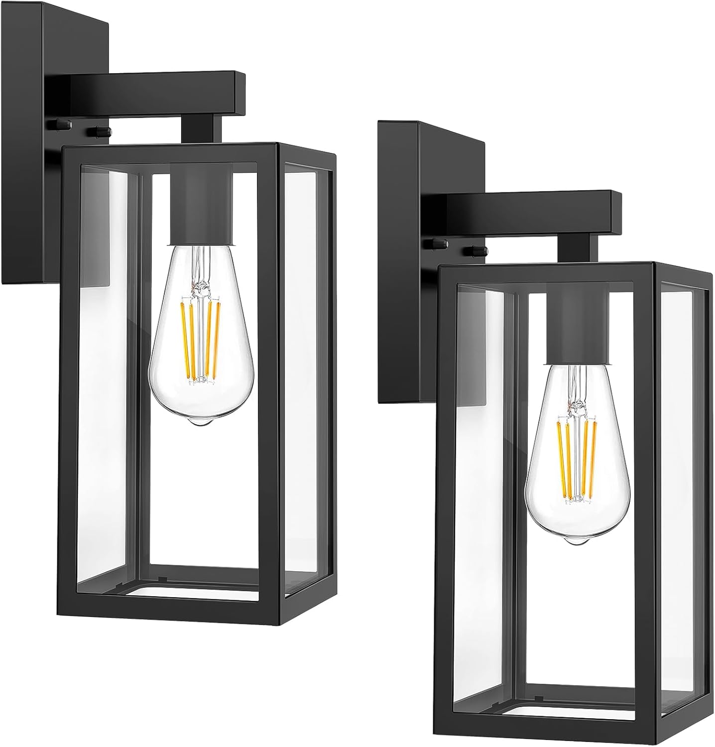 MAXvolador Outdoor Wall Sconce, Exterior Waterproof Wall Lantern Light Fixtures, Black Porch Lights with Toughened Glass Shade, Anti-Rust E26 Socket Front Door Mount Lighting, 2 Pack