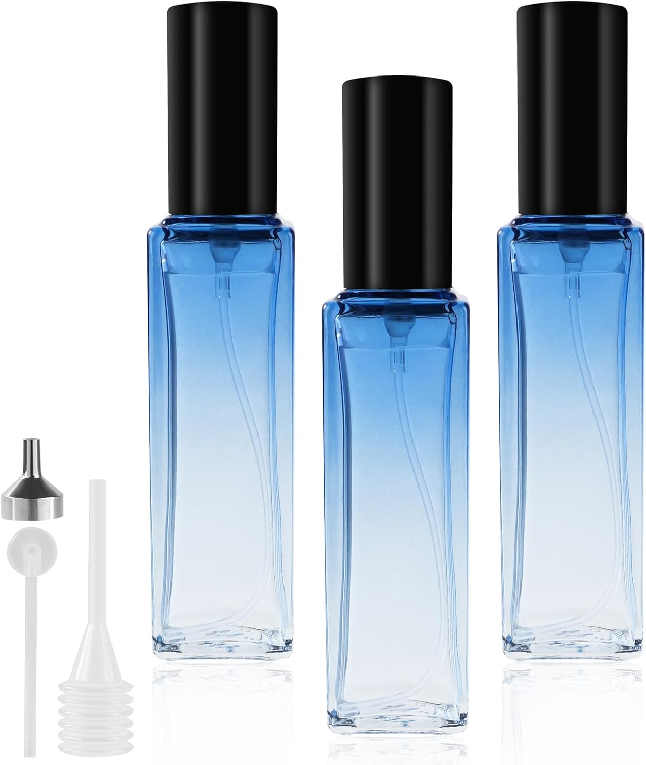 LOPHE Perfume Atomiser Refillable, Mini Perfume Refill Bottles, Empty Clear Glass Perfume Atomiser Spray Bottles, Portable Atomiser with Fine Mist for Daily Business Trips, 20 ml 3 Pcs Gradient Blue