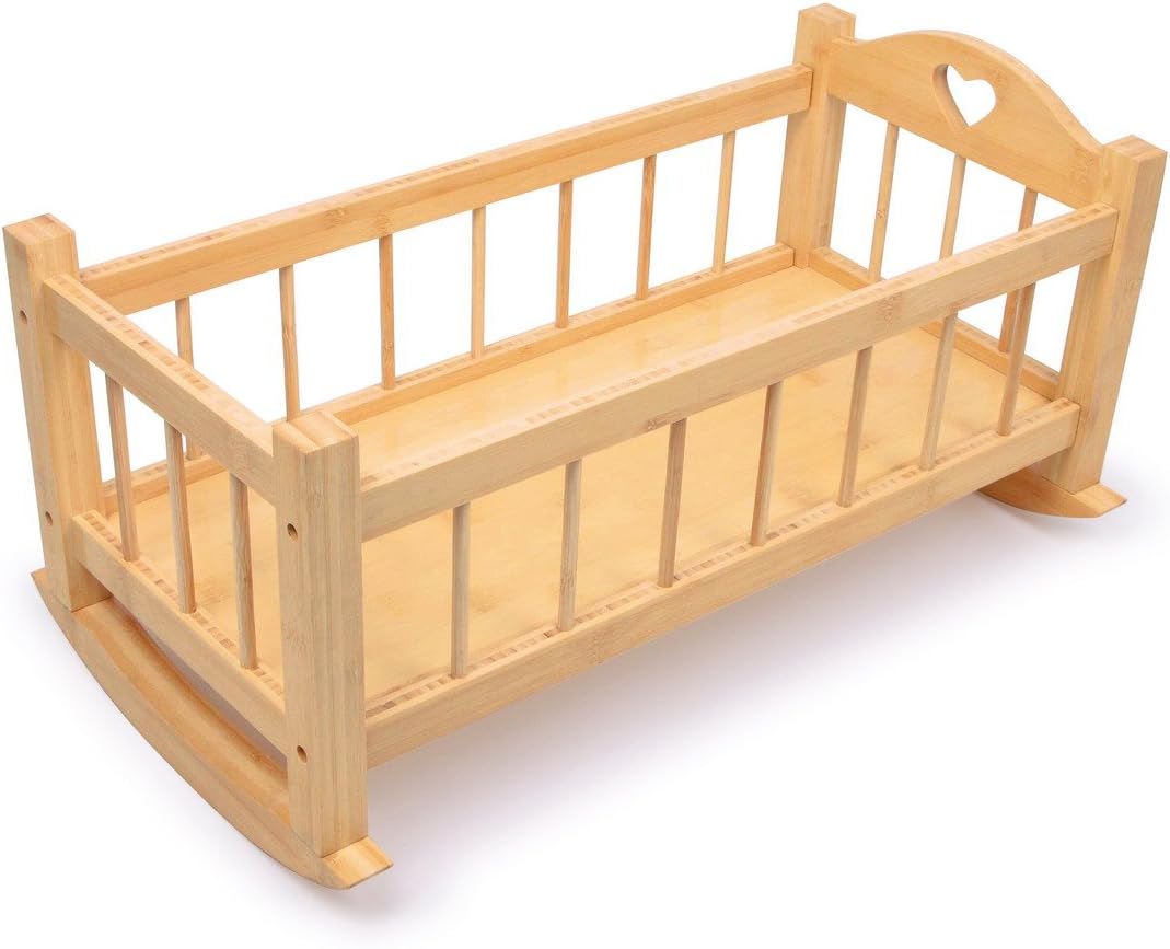 Gamez Galore Natural Nature Solid Wooden Dolls Rocking Cradle Crib Cot Bed