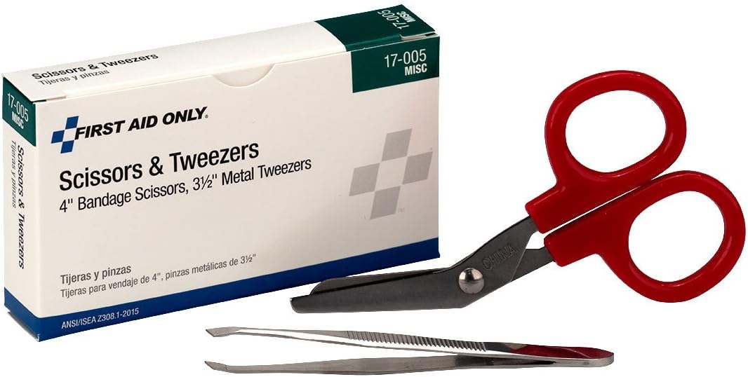 First Aid Only 17-005 Bandage Scissors and Forceps Tweezers Set for First Aid and More