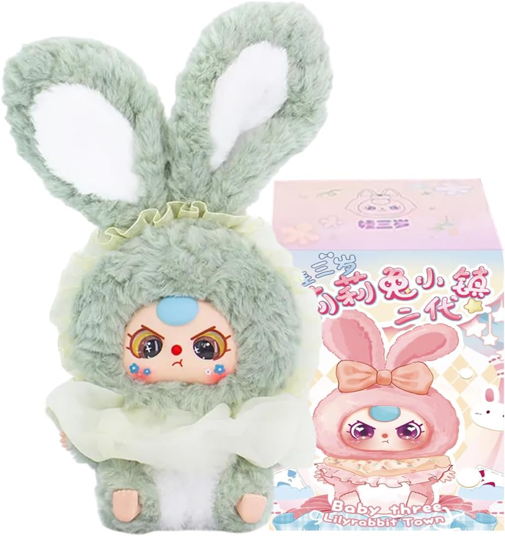 CALEMBOU Plush Doll Blind Box, Cute Rabbit Stuffed Animal Vinyl Plush Toys, Kawaii 1 of 6 Possible Mystery Collectible Toys Cute Soft Animals Charm Birthday Gifts (Lili's Rabbit Town 1pc)