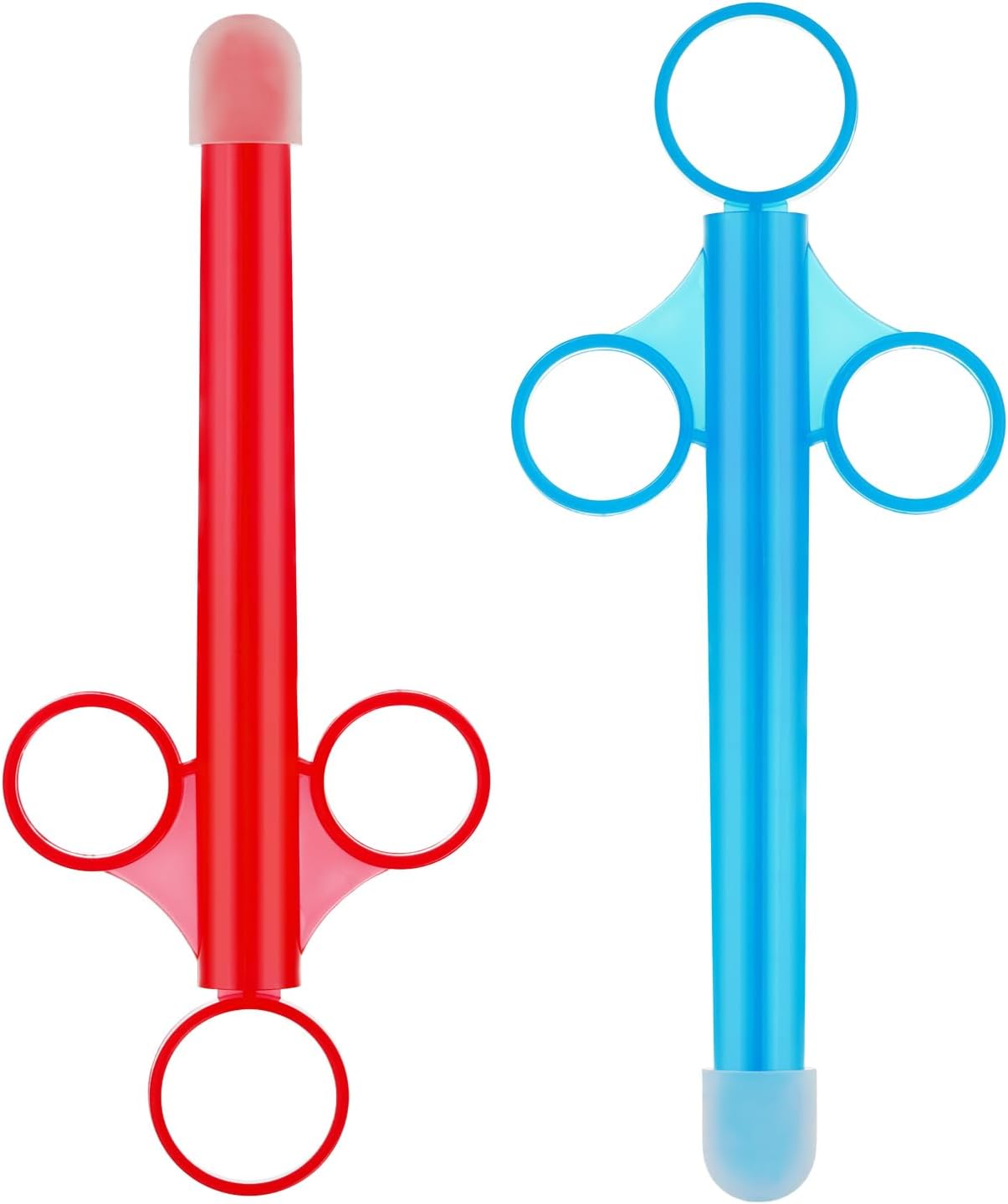 Lube Applicator for Women Man, 2PCS Injector with 10ml Scale Smooth Rounded Cap, Reusable, Easy to Clean (Blue-Red)