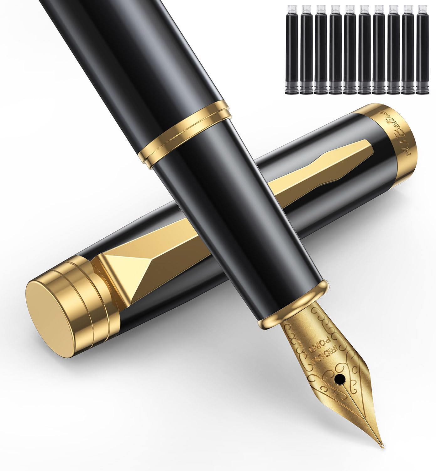 AIBelire Luxury Fountain Pen Set, Fountain Pens for Writing, Smooth Fine Nib, Includes 10 Ink Cartridges [Black] & Ink Refill Converter, Best Pen Gift Case for Men & Women, Nice office writing Pens