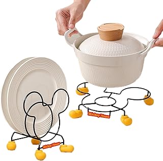 Mickey-Inspired Kitchen Pot Lid Holder and Heat Insulation Mat Set, High-Tensile Steel, Non-Slip, Space-Saving Design for Hot Pots, Soup Pots, Plates, Kettles, and More