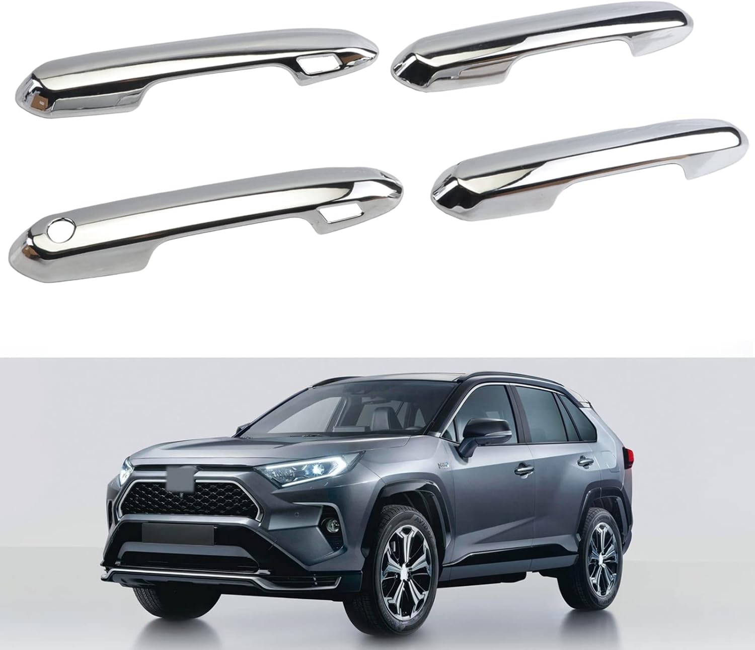 BENXUTO Door Handle Cover Trim Compatible with Toyota Rav4 XLE SE XSE 2019-2023 for Highlander L LE XLE XSE 2023 2022 2021 2020 Exterior Door Handles Protectors Decoration with Smart Key Holes Chrome