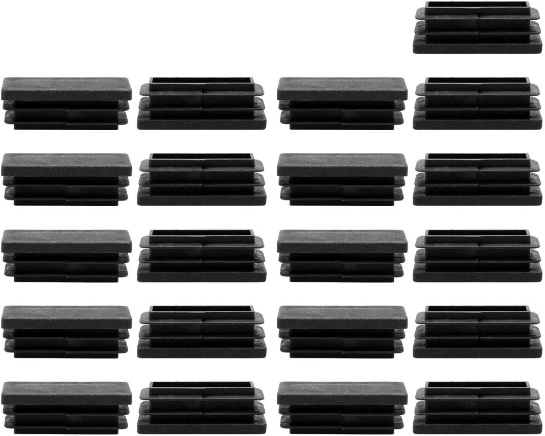 sourcingmap 21pcs 15 x 40mm Plastic Rectangle Ribbed Tube Inserts End Cover Cap Furniture Glide Chair Feet Floor Protector Black