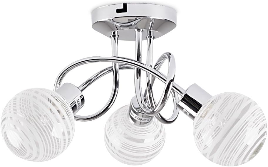 MiniSun | Modern 3 Way Polished Chrome Flush Curved Arm Ceiling Light with Clear & Frosted Glass Shades | Close-to-Ceiling Light, Home Décor & Improvement Essential | Includes Bulb [3000K Warm White]