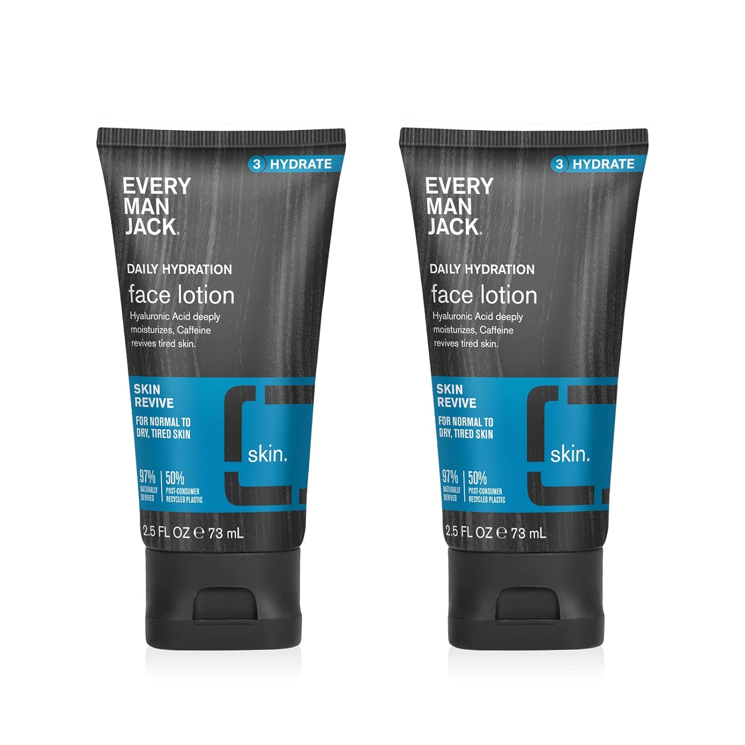 Every Man Jack Daily Face Lotion for Men - Deeply Moisturize and Revive Dry, Tired Skin with Hyaluronic Acid, Aloe Vera and Niacinamide - 2.5 oz Men’s Face Lotion (2 Pack)