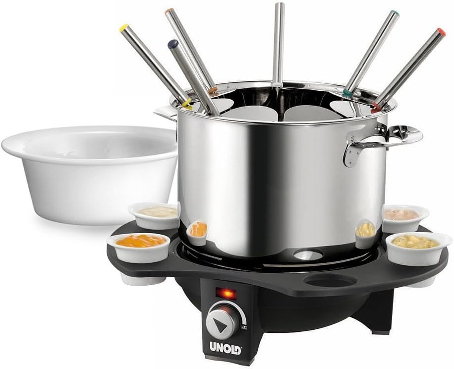 Unold Elegance Electric Fondue Set 48645 - 1.5L Stainless Steel Pot - 900ml Ceramic Bowl - 1000W - For up to 8 Persons