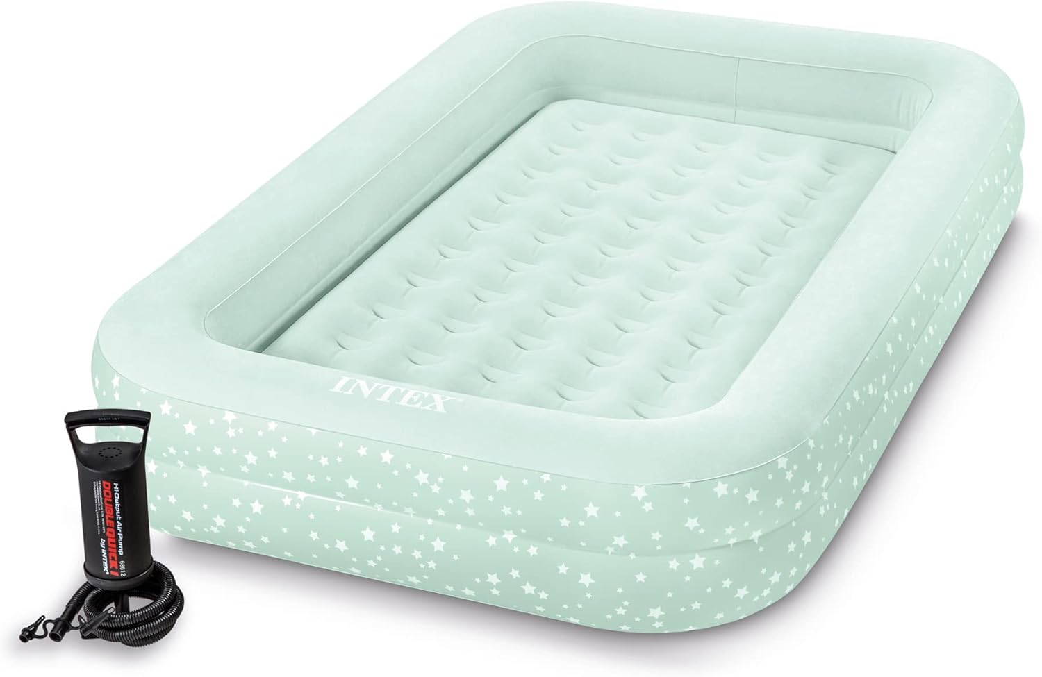 Intex Kids Travel Air Mattress Inflatable Bed with Raised Sides and Hand Pump - Portable Blow-Up Toddler Traveler Bed for Children's Naps or Sleep