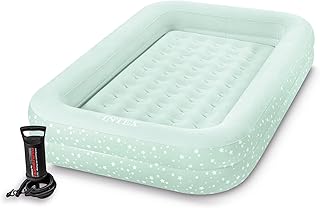 Intex Kids Travel Air Mattress Inflatable Bed with Raised Sides and Hand Pump - Portable Blow-Up Toddler Traveler Bed for Children's Naps or Sleep