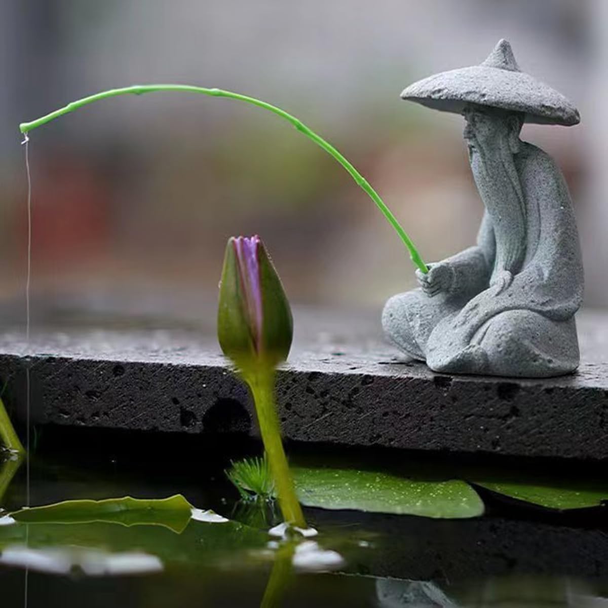 Eficentline Mini Fisherman Figurine Sandstone Asian Aquarium Decorations Rockery and Waterscape Ornaments