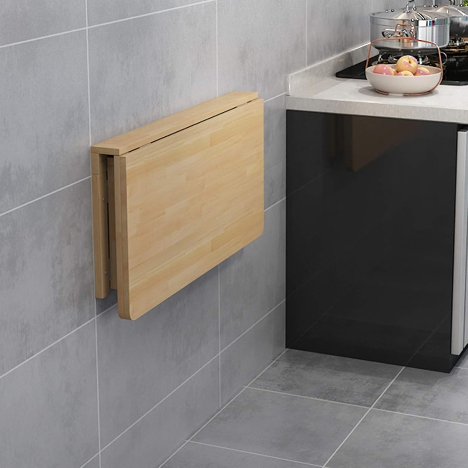 Pine Fold Down Drop-Leaf Table Solid Wood Folding Wall-Mounted Computer Desk Workbench,Hanging Bookshelf Bar Dining Tables for Study Bedroom Bathroom Or Balcony,Wood Color(60x45cm/24x18in)