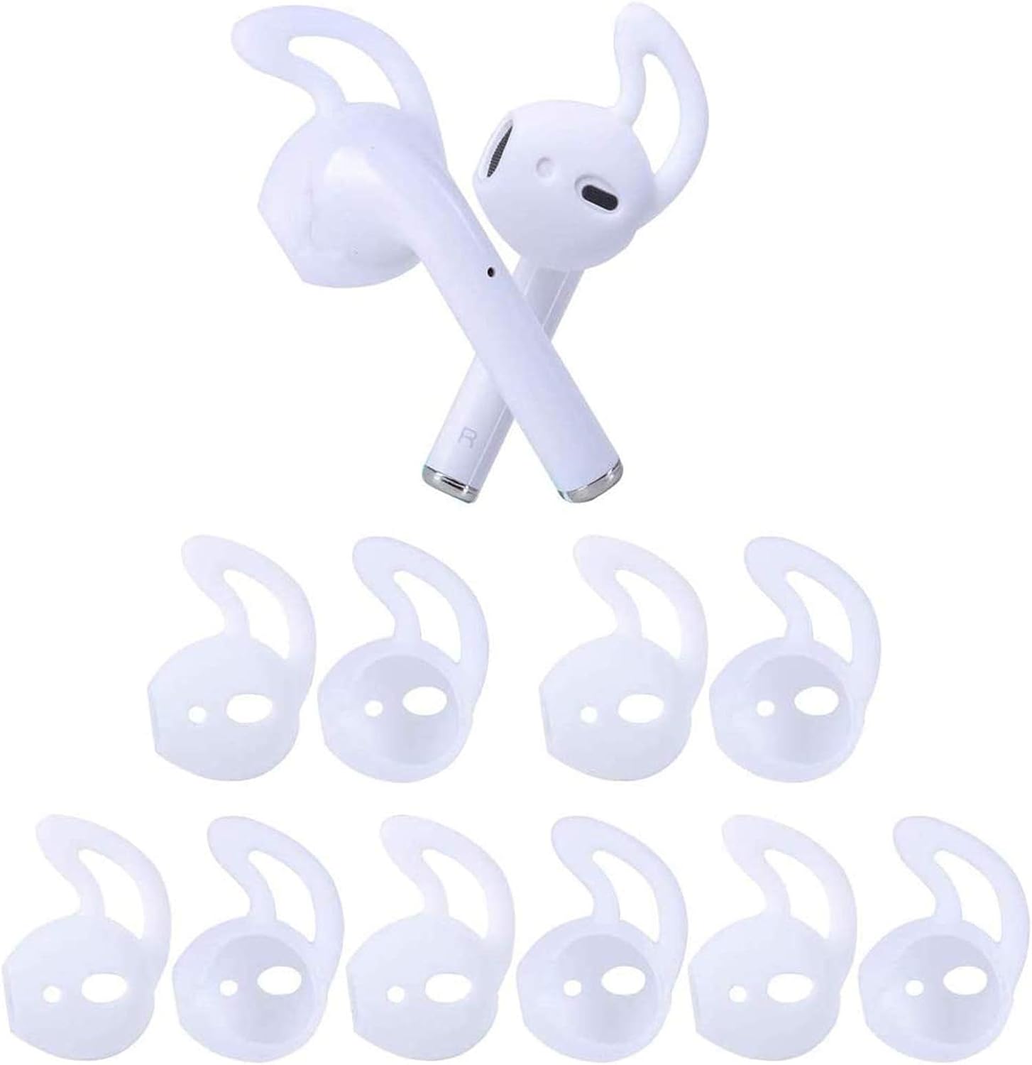 OneCut 5 Pairs Silicone Ear Tips Compatible for AirPods 1&2, Anti-Slip Sport Earbud Tips, Anti-Drop Ear Hook Gel Headphones Protective Accessories (White)