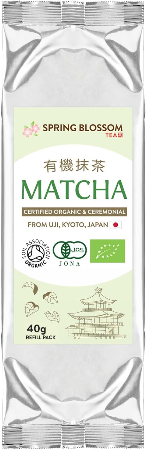 40g (Refill) Organic Matcha Green Tea Powder Japanese Ceremonial Grade from Uji Kyoto, First Harvest Stone-Ground, Soil Association Certified, Energy & Focus Booster, Vegan Detox Superdrink