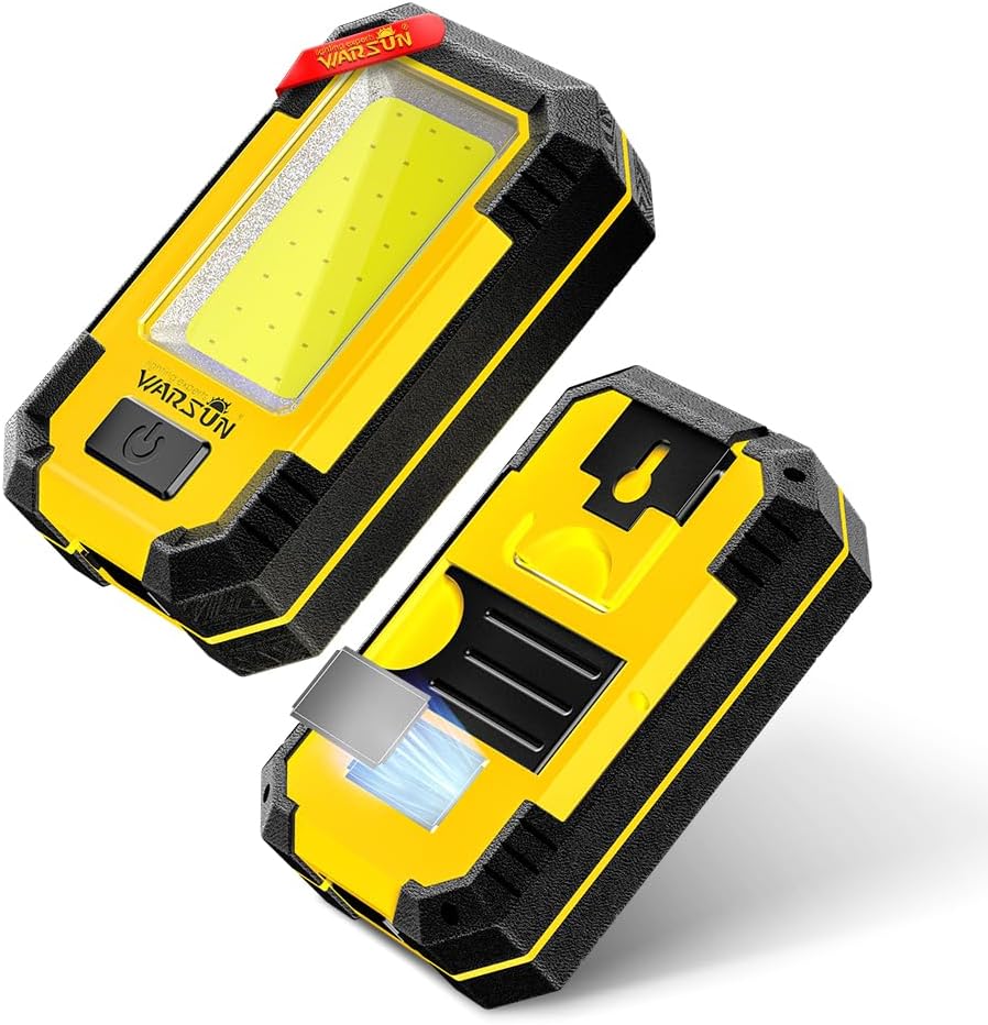 WARSUN Rechargeable Work Light LED Magnetic Mechanic Light Portable Worklight for Camping Car Repairing 1200 High Lumens Bright Mens/Dad Gifts Mechanic Light Tools Yellow