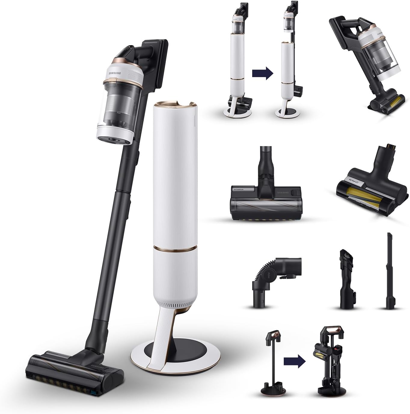 Samsung Bespoke Jet Pet Cordless Stick Vacuum Cleaner, With Auto Empty Built-in Clean Station, Max 210 W Suction Power, VS20A95823W, Misty White