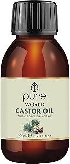 Pure World Castor Oil 100ml 3.38 fl Oz Cold Pressed 100% Pure and Natural Eyebrows, Nails, Beard, Hair, Eyelash Growth Cruelty Free