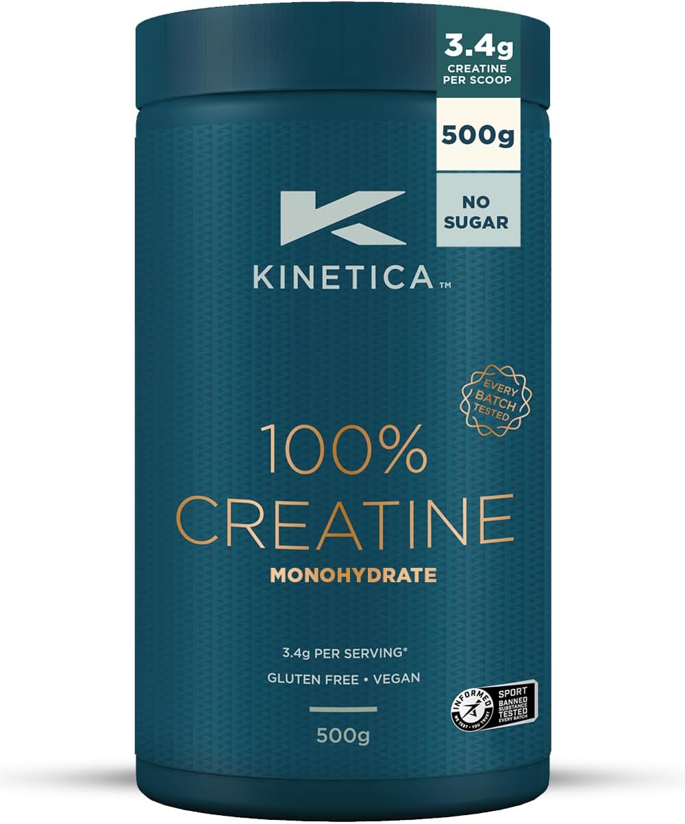 Kinetica Sports Creapure® 100% Creatine Monohydrate Powder - Unflavoured | 3.4g Creatine/Serve, 147 Servings/500g Pack | Vegan & Gluten Free | Optimum for High Physical Performance & Muscle Power