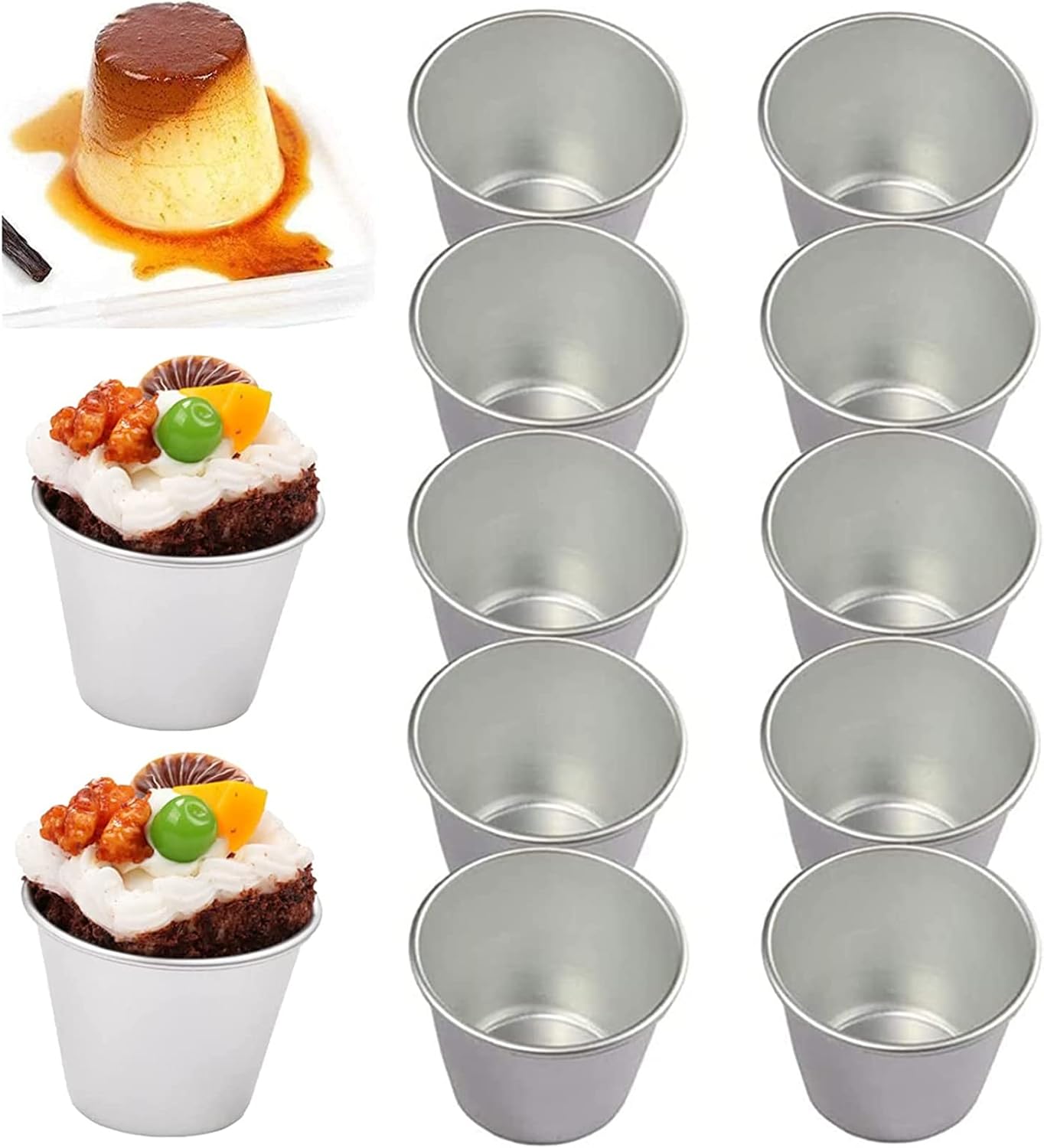 Suxgumoe Pudding Moulds, 10pcs Aluminum Baking Cups Cupcake Mould Muffin Tin Dariole Moulds Baking Tool
