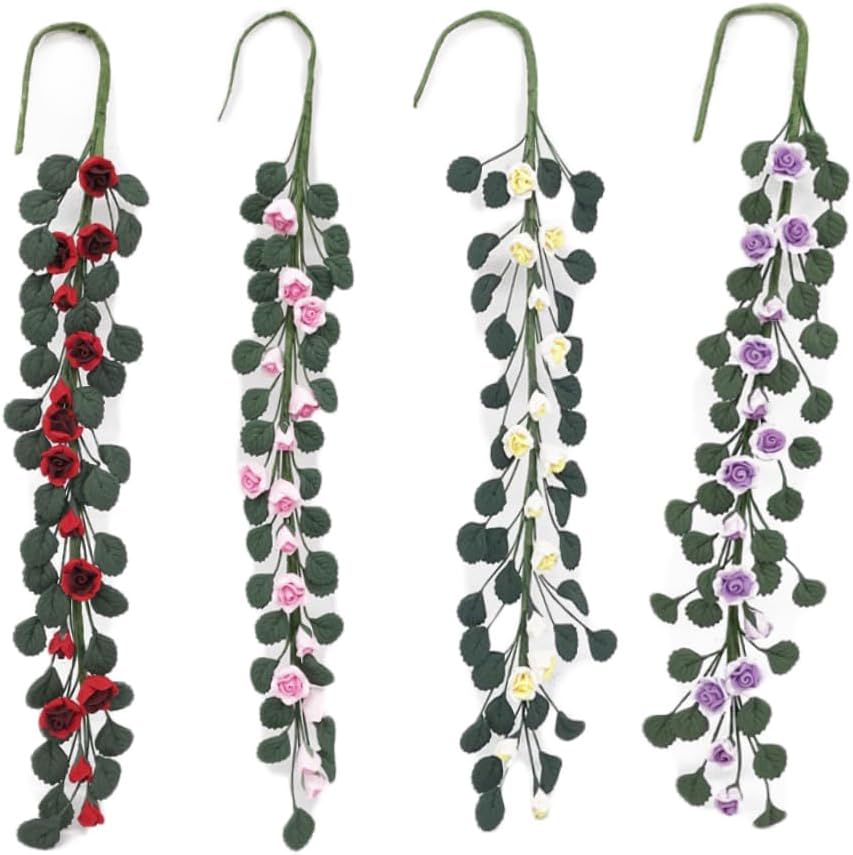 Mini Doll House Garden Scene Rose String Decoration Pink Resin Craft Long Bouquet for Home Wedding Table Setting and Romantic Floral Display