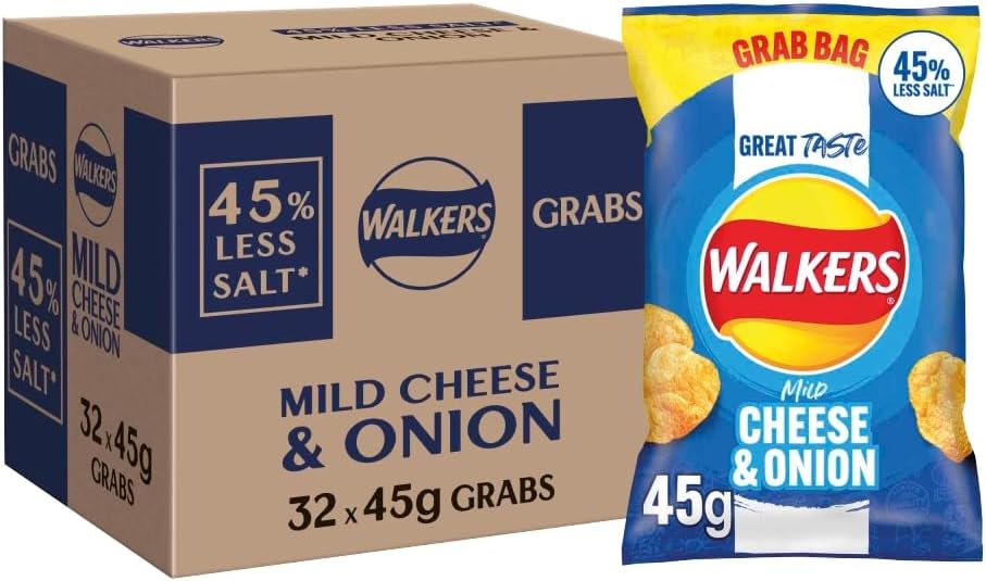 Walkers Less Salt Mild Cheese & Onion Crisps 32 x 45g