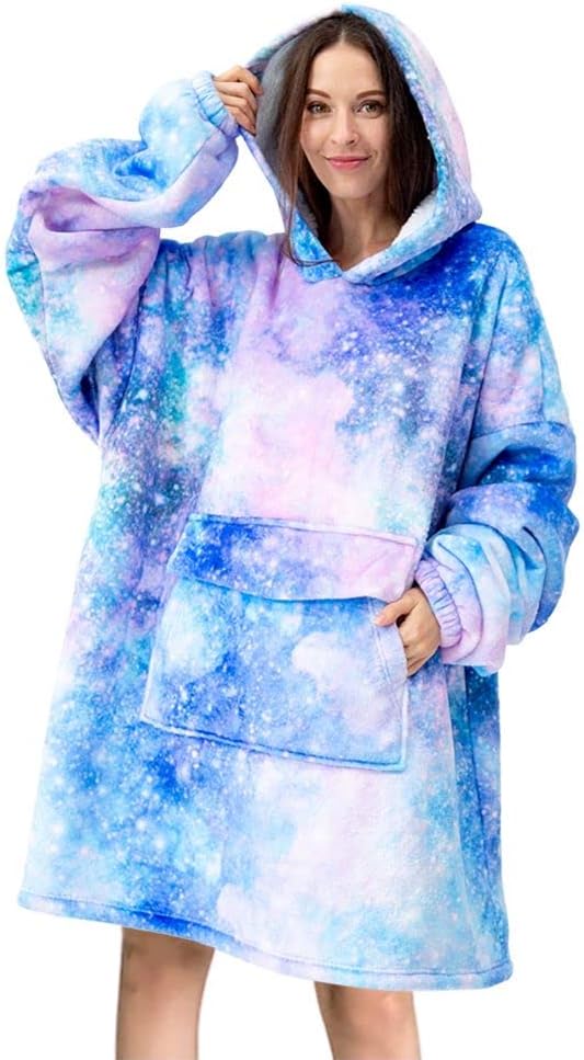 Wearable Blanket Hoodie for Adult,Oversized Sherpa Fleece Blanket Hoodie for Women Men,Galaxy