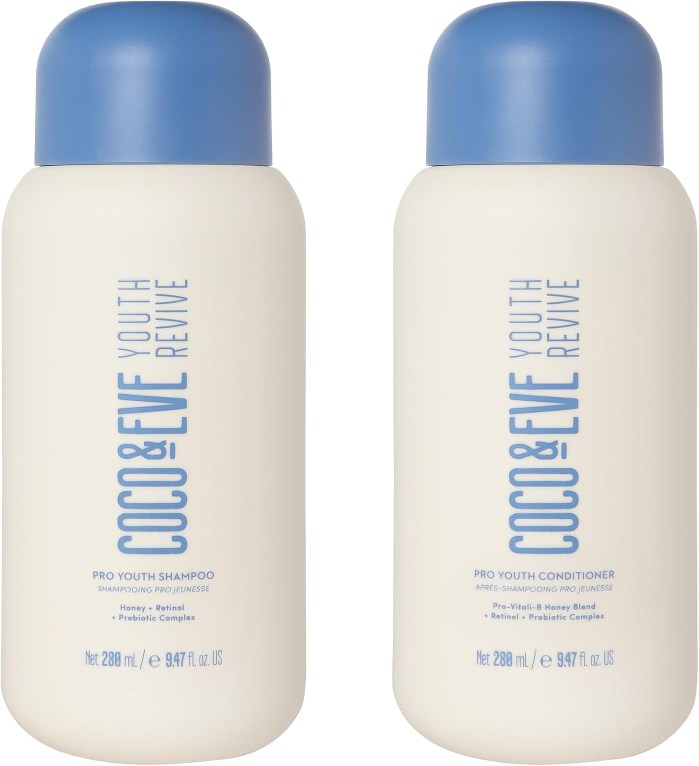 Coco & Eve Pro Youth Shampoo & Conditioner. For Strength, Shine, Volume and Healthy Scalp. With Honey, Retinol, Prebiotics. (280 ml)
