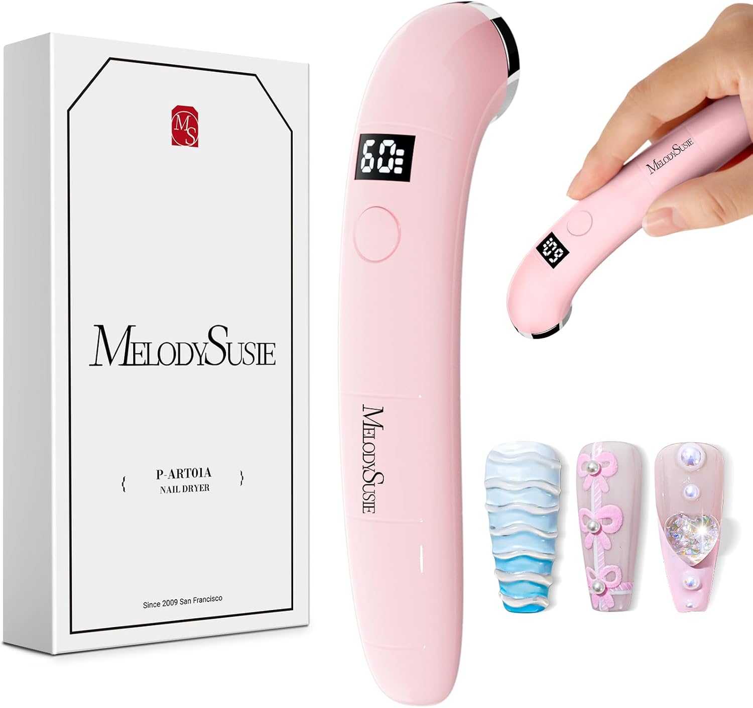 MelodySusie Handheld Flash Cure Nail Lamp P-ART01A Cordless Mini Nail Light | Concave Ergonomic Handle for Nail Tech, Spot Cure for Soft Gel, Gel-X & Press-On, 630mAh Battery