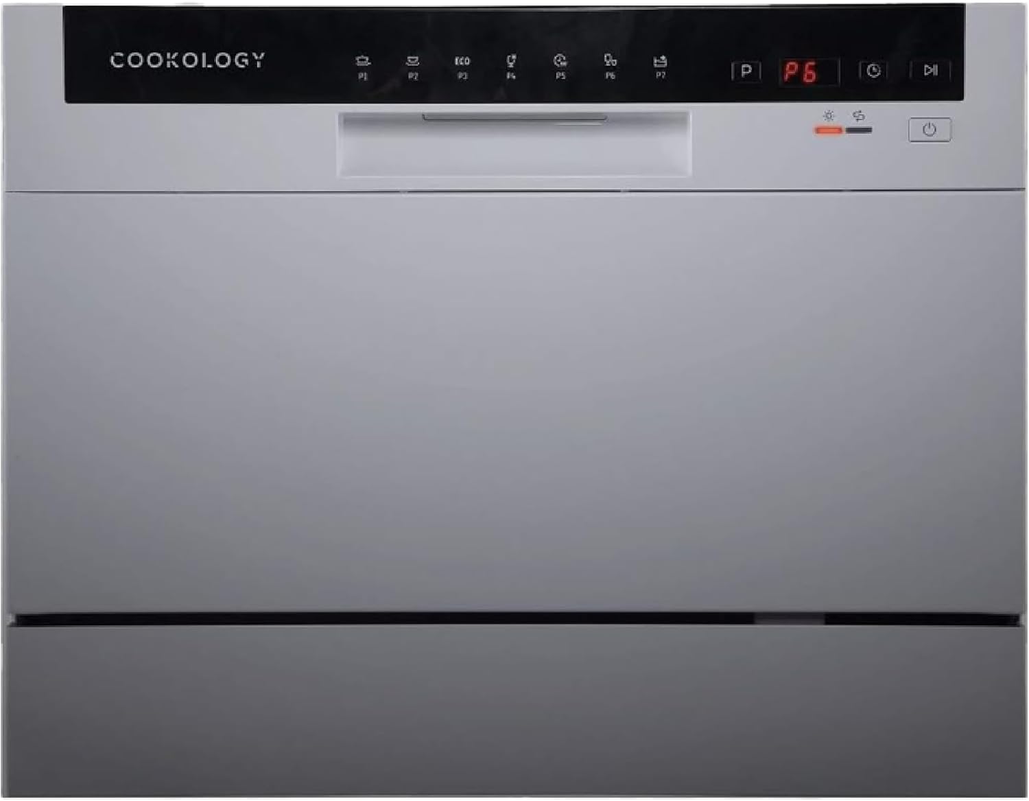 Cookology CTTD6WH Mini Counter Top Dishwasher in Silver - 6.5 Litre Capacity - Table Top - Compact Design - 6 Drying Settings - 7 Wash Cycles - ECO Friendly Mode