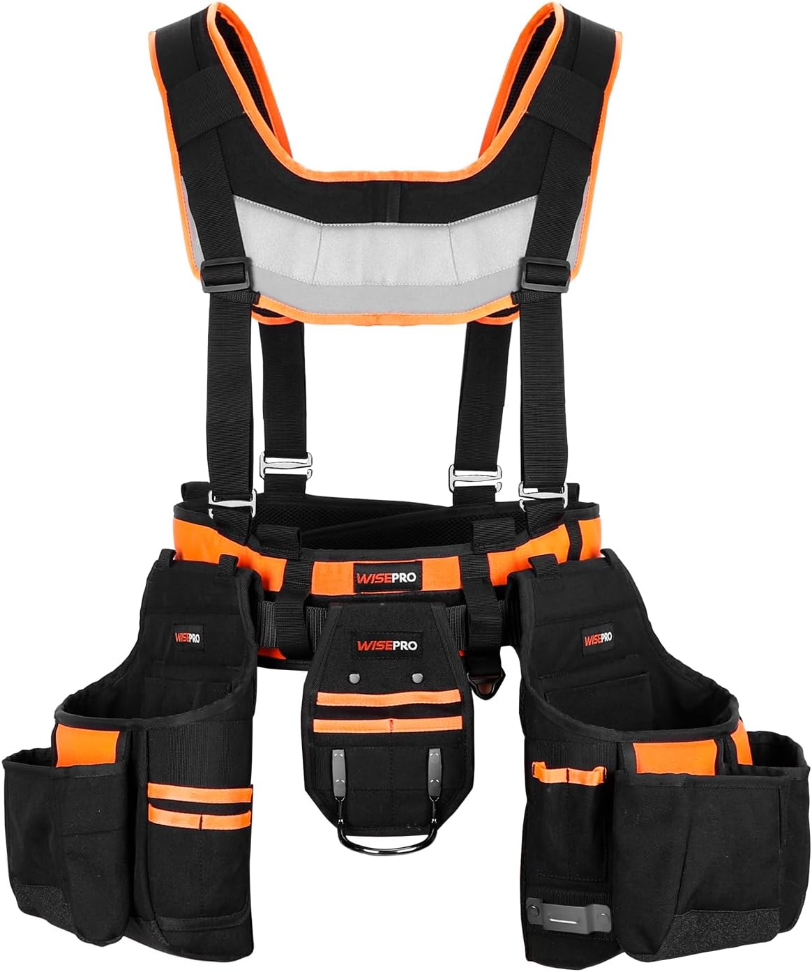 Tool Belt with Suspenders, Tool Belt Organizer with Detachable Tool Pouch Bag Hammer Holder, Heavy Duty Tool Pouch Belt for Carpenter Electrician Framers