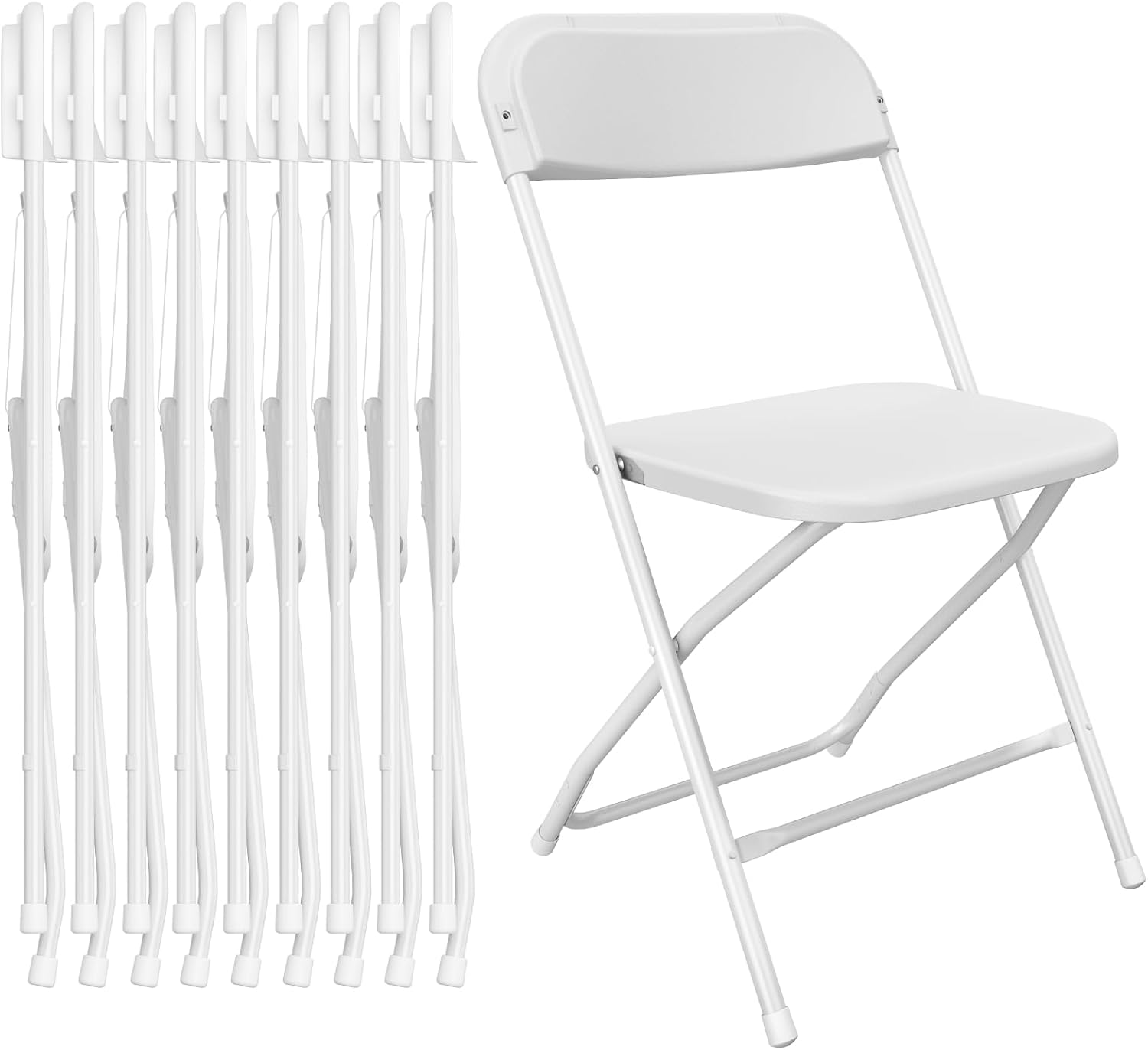 White Folding Chair, Plastic Folding Chairs 10 Pack for Outside, Indoor Outdoor Chairs with Steel Frame, Foldable Chair for Wedding Camping Dining Renting in Patio Lawn, 350LBS Capacity