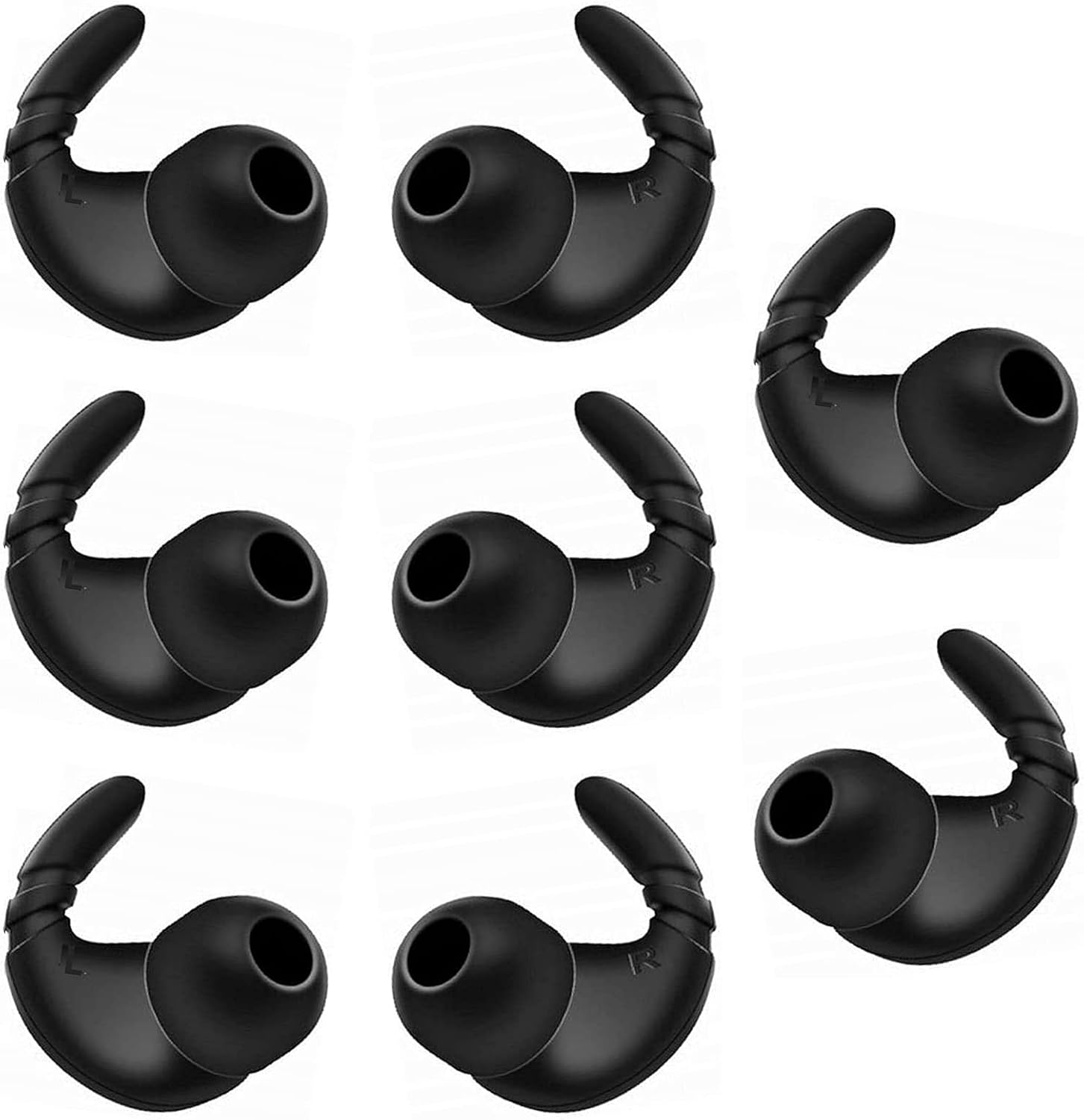 ALXCD Sports Earbud Stabilizers Fins Wing Tips Ear Tips Adapters Compatible with Most In-Ear Earbuds, Anti-Slip Silicon Sport Eartips, Compatible with SONY AKG Galaxy S9 S10 etc. 4 Pairs Black