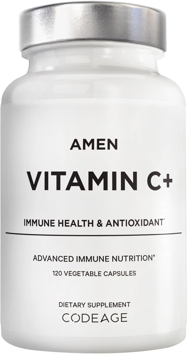 Amen Vitamin C+ Supplement with Zinc, Bioflavonoids, Quercetin, Rose HIPS, Elderberry – Vegan, Non-GMO – 2 Months Supply - 120 Capsules