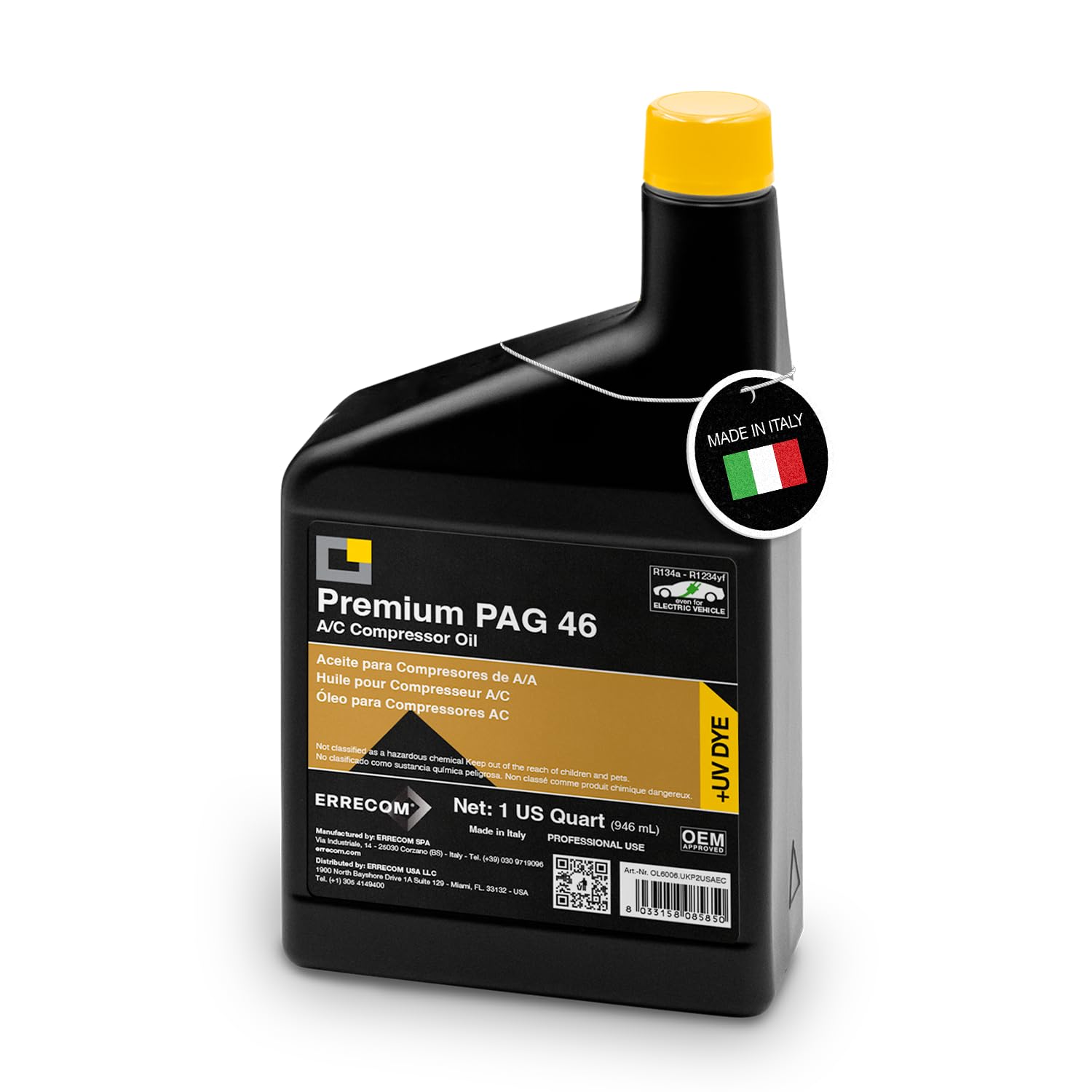 ERRECOM PAG 46 Compressor Oil + UV Dye - 32 fl oz, Contains No Refrigerant
