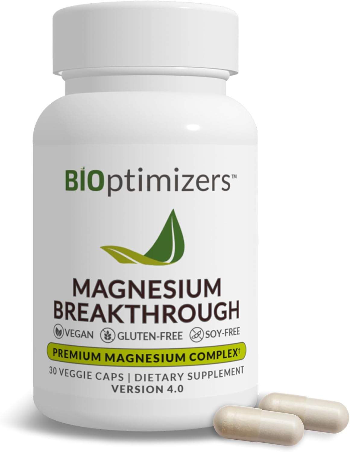 BIOptimizers Magnesium Breakthrough Supplement 4.0-7 Forms of Mg: Glycinate, Malate, Citrate, and More - Natural Support for Sleep and Cognitive Function - 30 Capsules- Calming Vitamins Complex