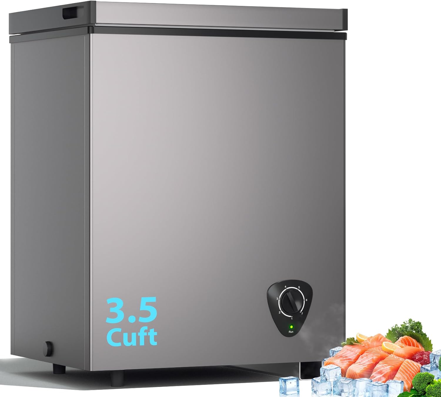 3.5 Cu.Ft Small Chest Freezer, Mini Deep Freezer with Removable Basket, Adjustable Temperature, Free Standing Top Open Door Energy Efficient Compact Freezer for Apartment, Home, Office, Garager,Gray
