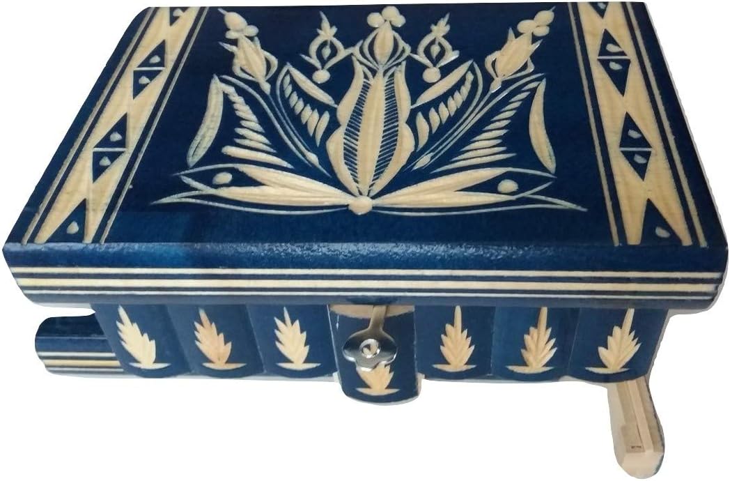 New beautiful puzzle box, magic box, jewelry box, secret box,handmade,tricky box,carved wooden box (Blue)