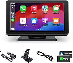 Wireless Carplay Screen for Car with Wireless Android Auto, 7-inch HD Portable Car Radio Stereo Touch Screen with Bluetooth, Voice Control, AUX, FM, Mirror Link, Video Playback, GPS Navigation