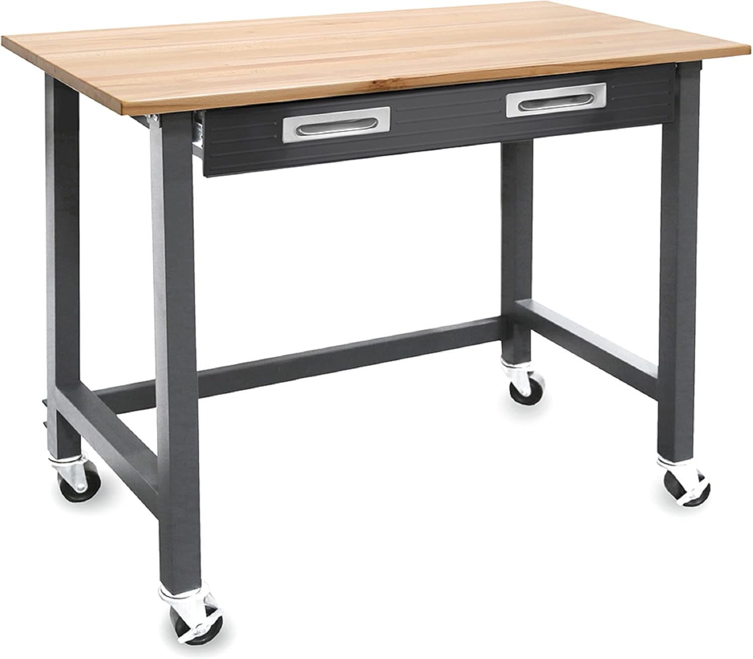 Seville Classics UltraGraphite Wood Top Workbench on Wheels with Sliding Organizer Drawer Table, 48", Graphite