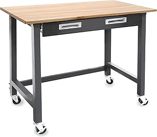 Seville Classics UltraGraphite Wood Top Workbench on Wheels with Sliding Organizer Drawer Table, 48", Graphite