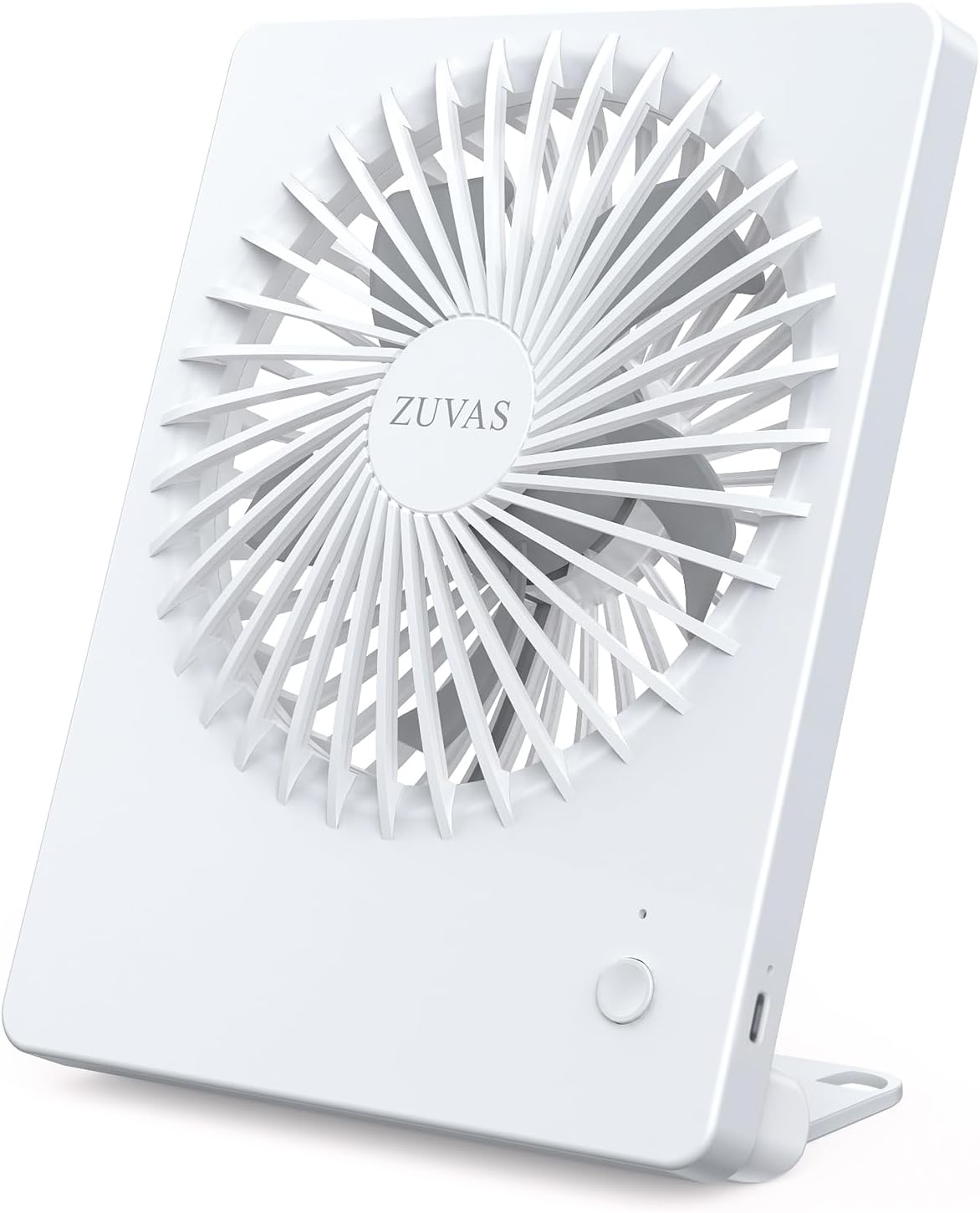 Zuvas Desk Fan Battery Operated Fan Rechargeable 180°Tilt Folding Personal Fan Ultra Quiet Small Portable 3 Speed Adjustable Strong Wind Fan For Office Bedroom Home Desktop Camping (White)