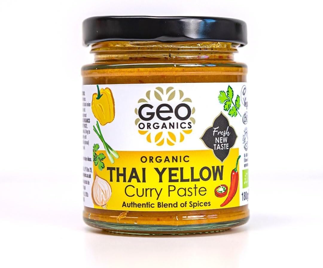 Geo Organics Thai Yellow Curry Paste 180g (Pack of 3) Serves 4 | Organic & Vegan-Friendly Curry Paste | Authentic Restaurant Recipe Base | Certified by Soil Association Thai Curry Paste