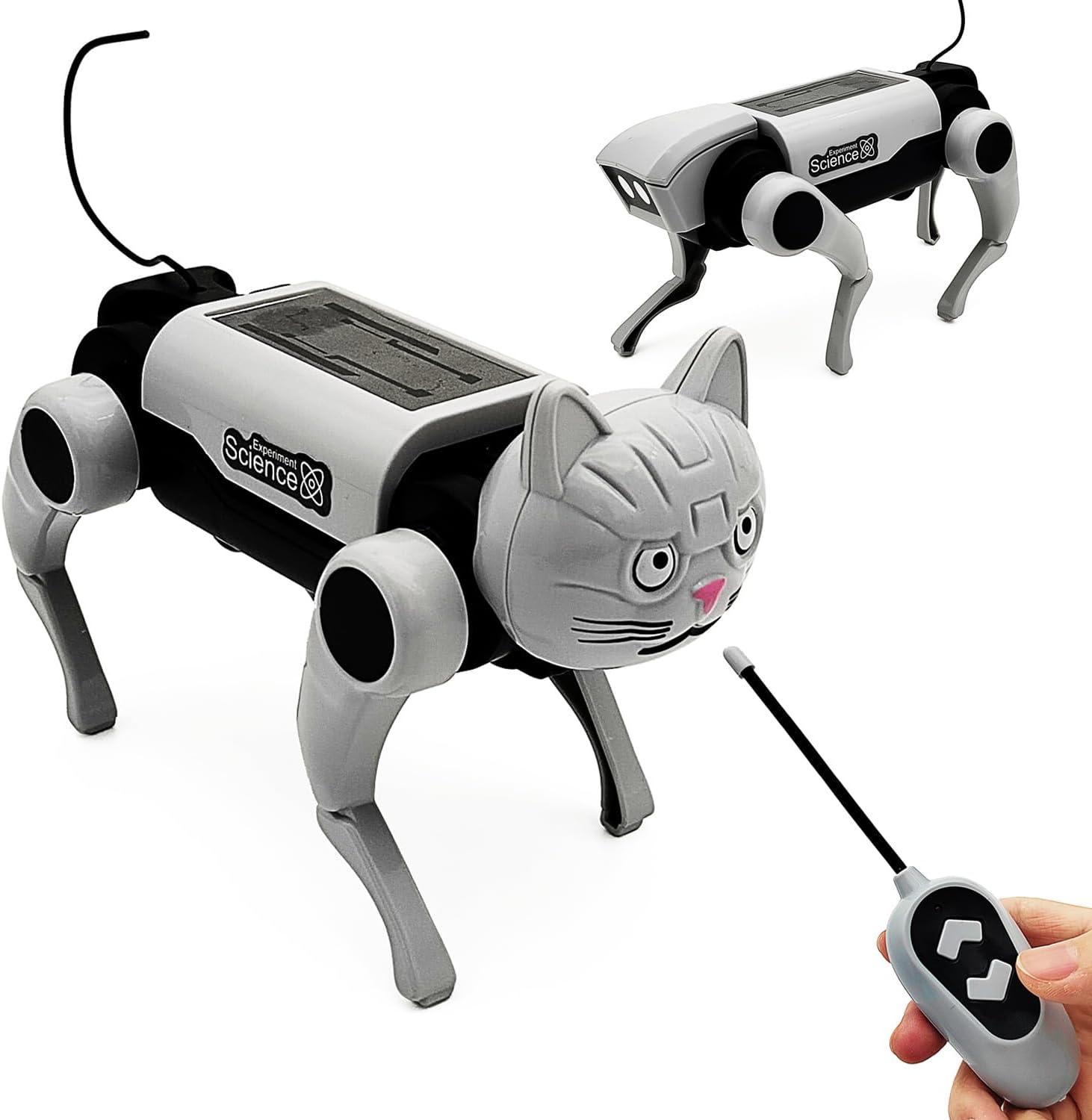 Tipmant Electric Remote Control Robot Dog RC Mechanical Animal Vehicle Electronic Pets, DIY Installation, Dog Cat 2 Heads, Kids Birthday Gifts