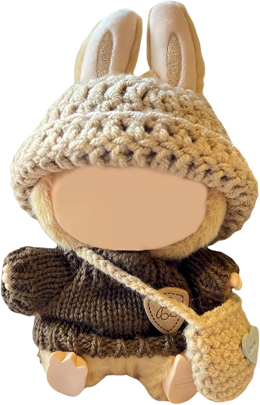 Mrltau Stylish Doll Clothes 17 Cm For Labubu Doll, Handcrafted Crochet 3-Piece Set For Labubu Clothes Labubu Accessories, Doll Outfit Doll Accessories Gifts For Girls Boys
