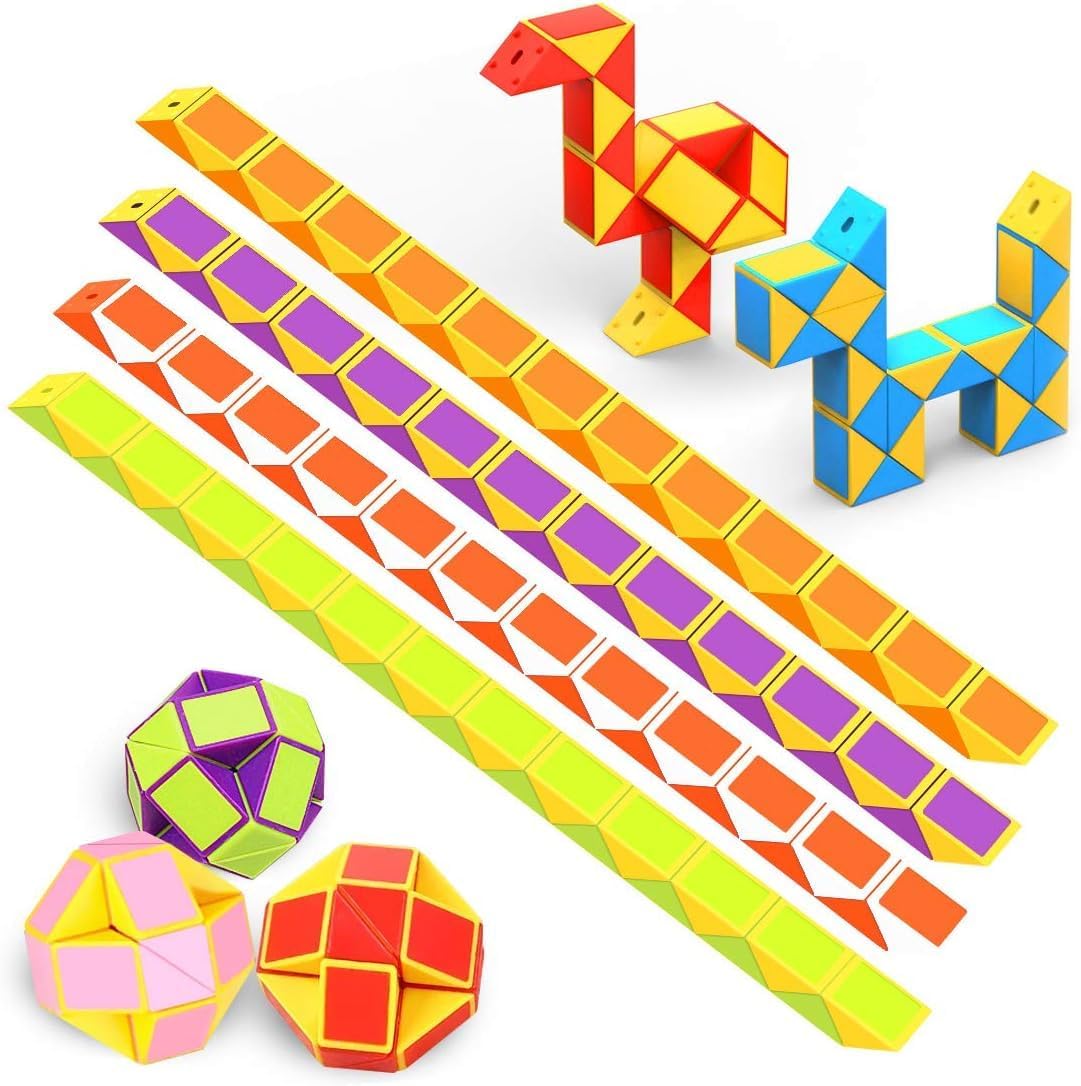 WEARXI Party Bag Fillers for Kids,12 Pack 24 Block Magic Snake Cube, Fidget Toys, Party Supplies, Prize Box Toys Party Favours, Classroom Prizes Rewards Toy, Twist Puzzle Toy Intelligence