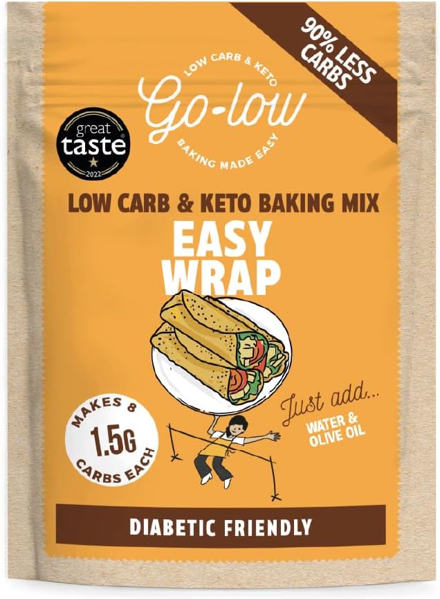 GO-LOW Keto Wrap Mix - 1.5g Carbs, Low-carb & Diabetic-Friendly. Sugar-Free, High Fibre, Wholefood Ingredients, Gluten-Free, Vegan & Paleo. No Additives - Just Simple Goodness. Soft & Flexible Wraps